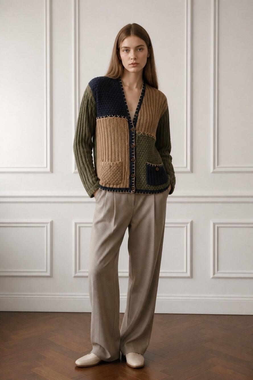 Christopher & Banks Vintage Hand Embroidered Patchwork Cardigan SM Chunky Layers